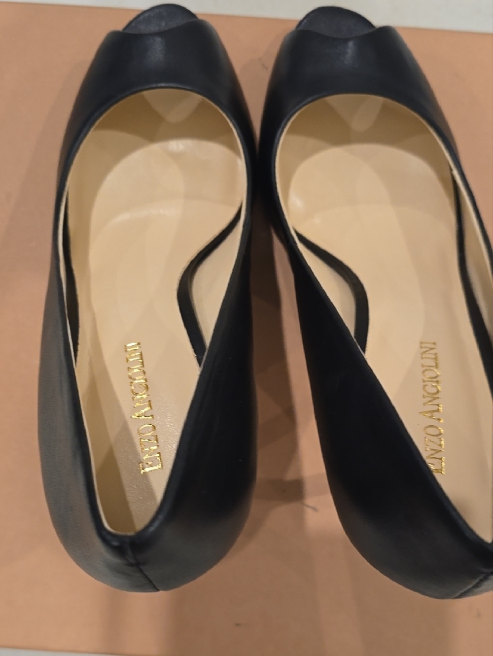 Enzo Angiolini Black Peep-Toe Leather Heels - Picture 5 of 12